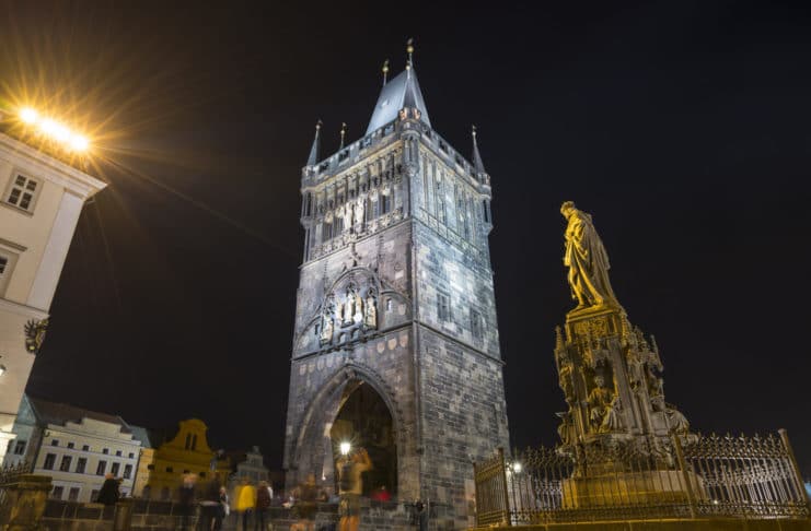 A night view of Old Town bridge tower